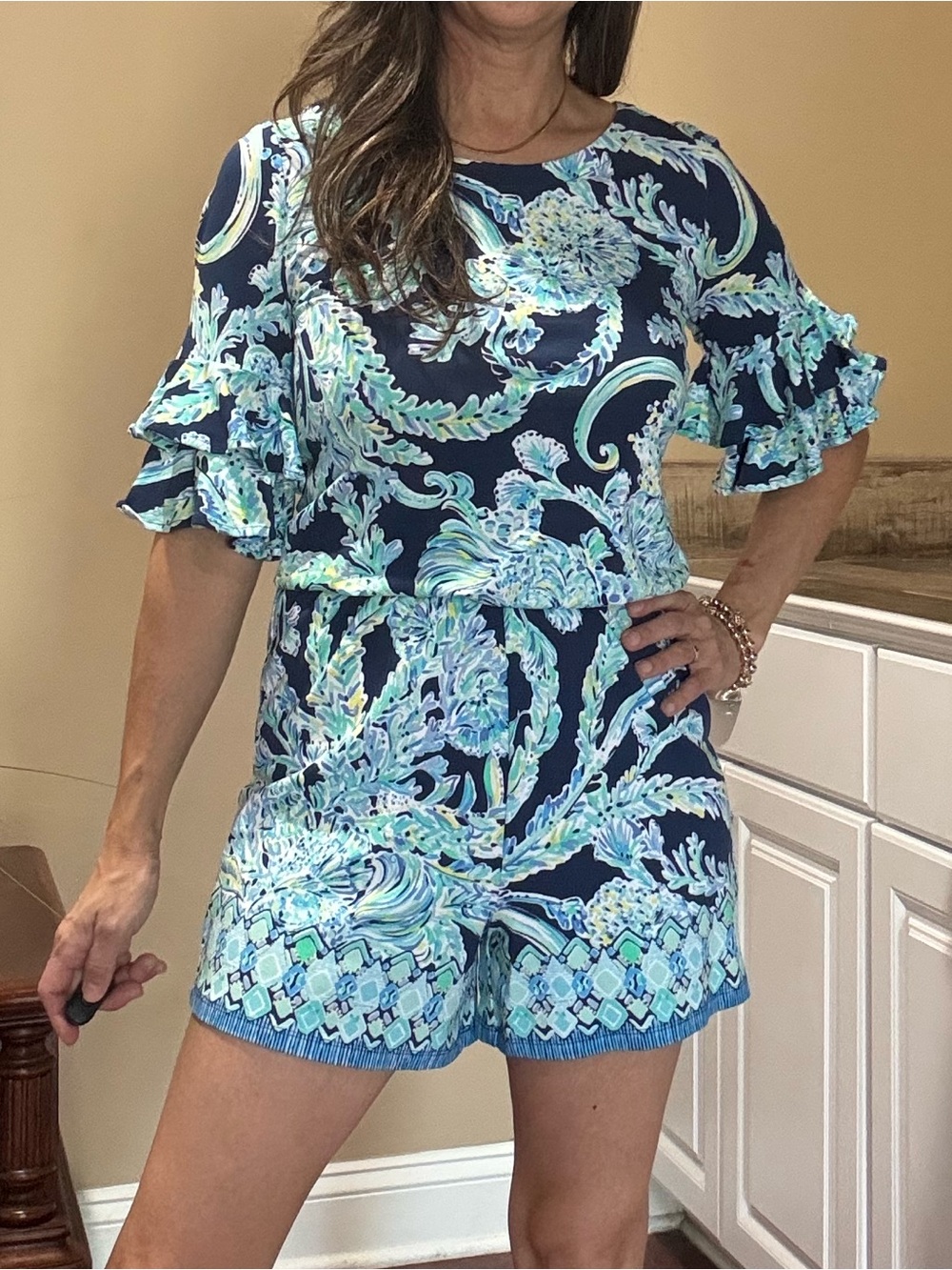 LILLY PULITZER Lula High Tide Navy Scuba Doo Engineered Romper XS